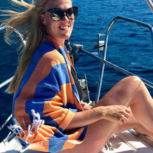 Carnival Towel Orange & Royal Blue - HAMAMINGO