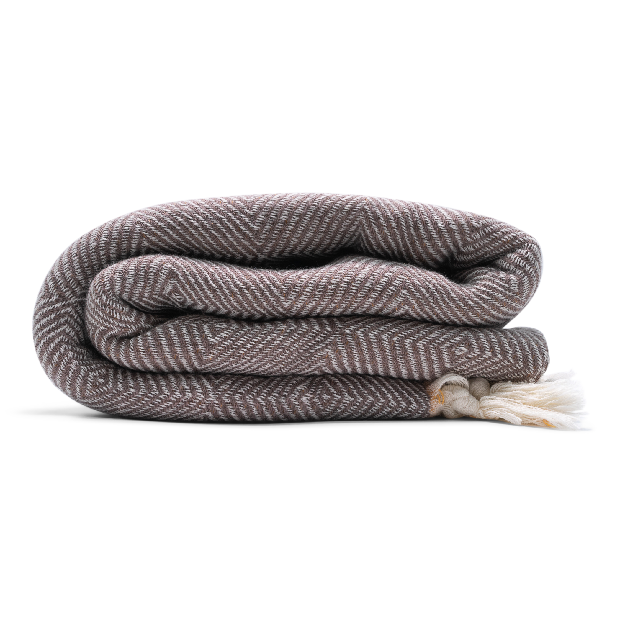 Sustainably made Hamamingo Trocadero blanket scarf in reversible coffee and apricot colours 