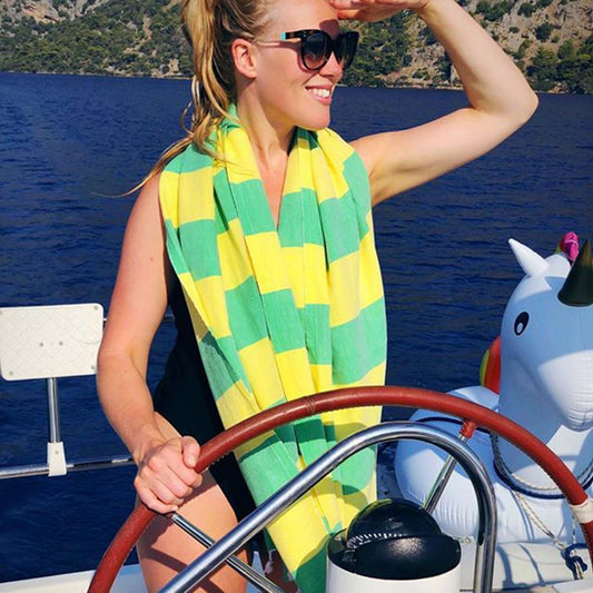 Carnival Towel Green & Bright Yellow - HAMAMINGO