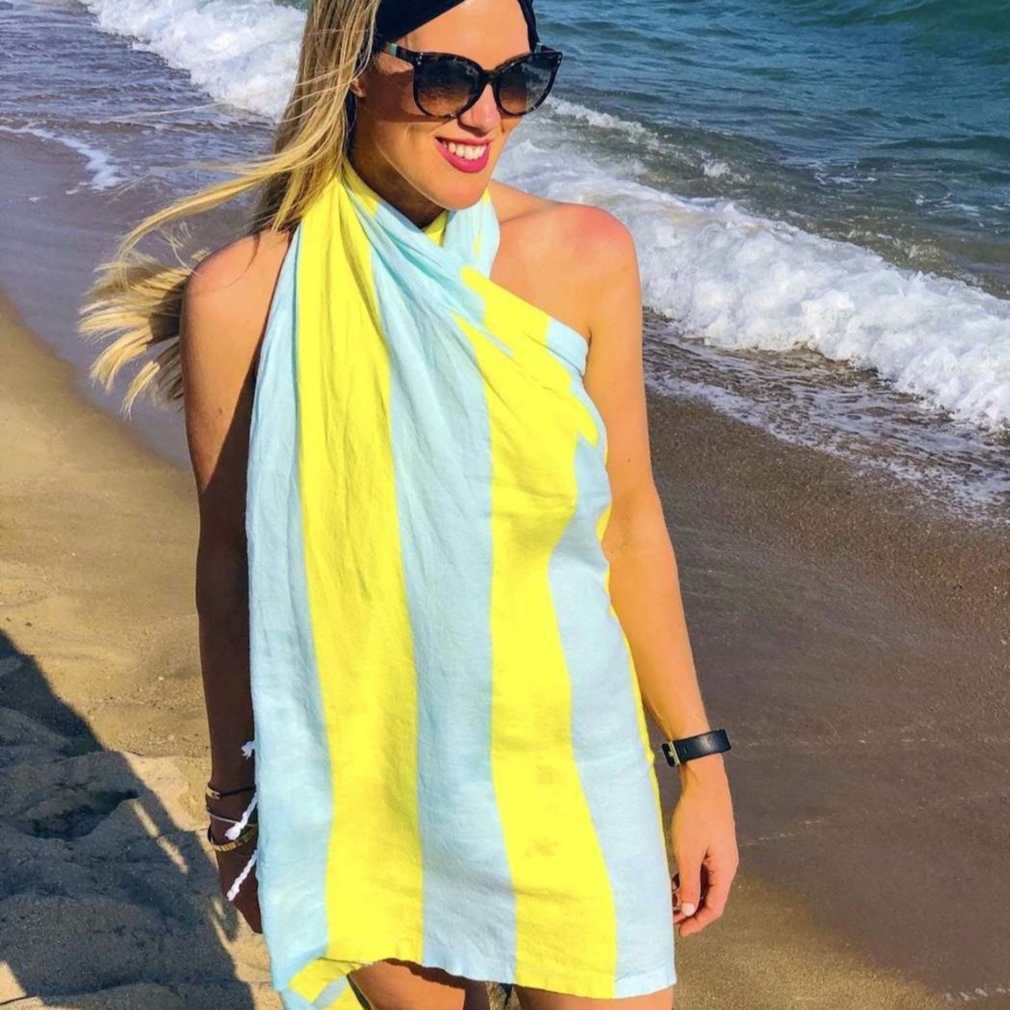Carnival Towel Mint & Bright Yellow - HAMAMINGO