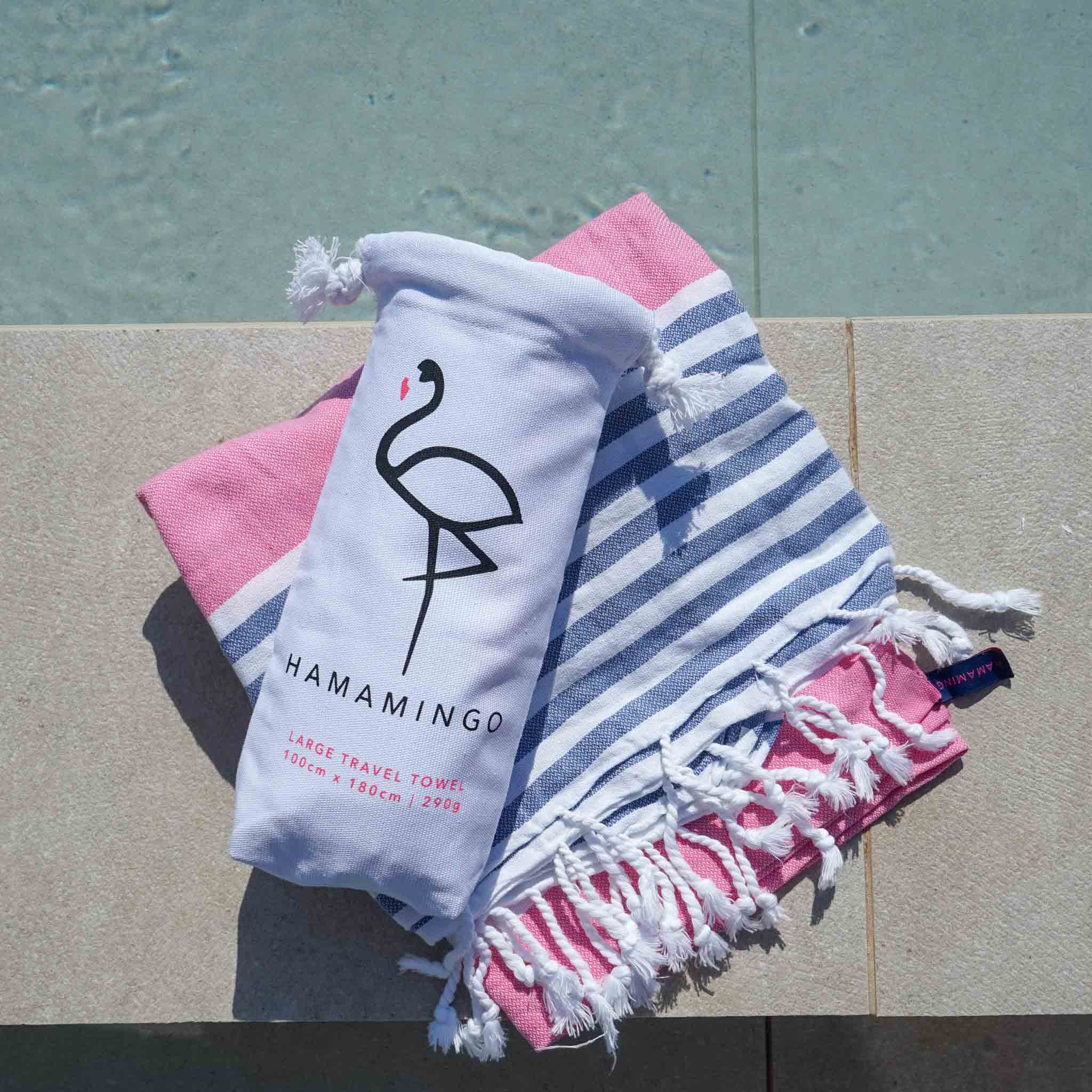 Nautical Towel Hot Pink & Denim Blue - HAMAMINGO