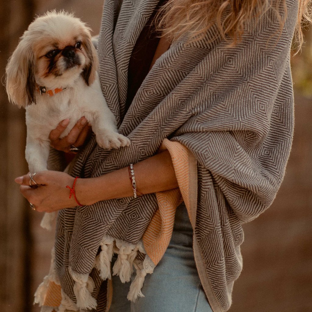 Trocadero Blanket Scarf Coffee and Apricot - HAMAMINGO