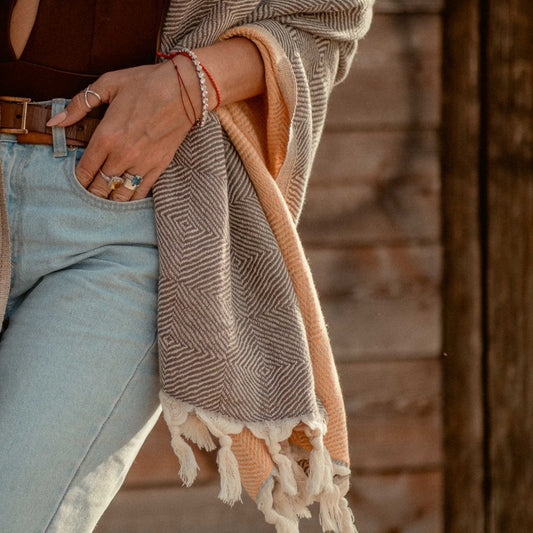 Trocadero Blanket Scarf Coffee and Apricot - HAMAMINGO