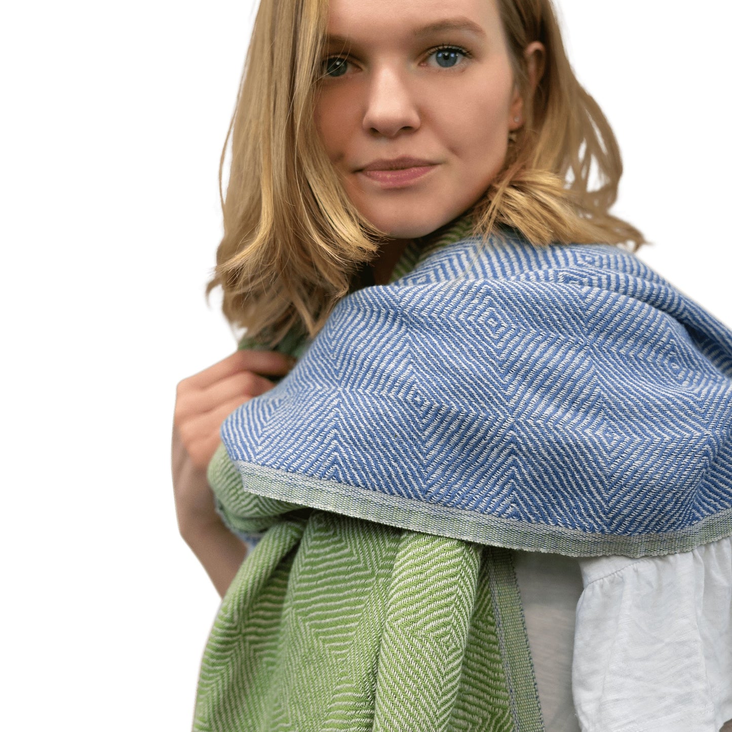 Trocadero Blanket Scarf Denim Blue and Olive Green - HAMAMINGO