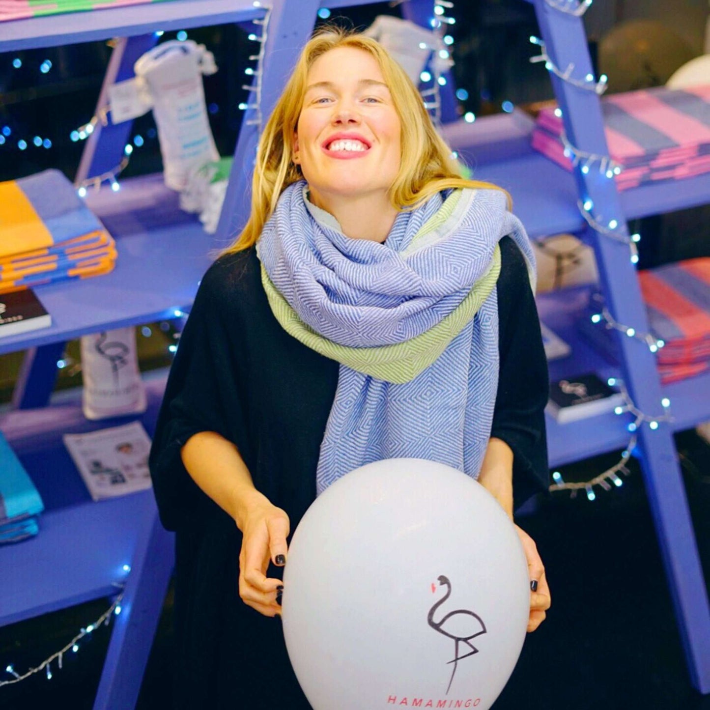 Trocadero Blanket Scarf Denim Blue and Olive Green - HAMAMINGO