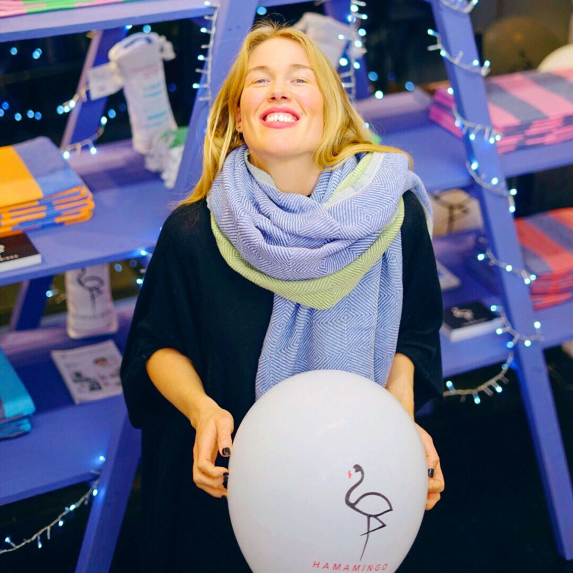 Trocadero Blanket Scarf Denim Blue and Olive Green - HAMAMINGO