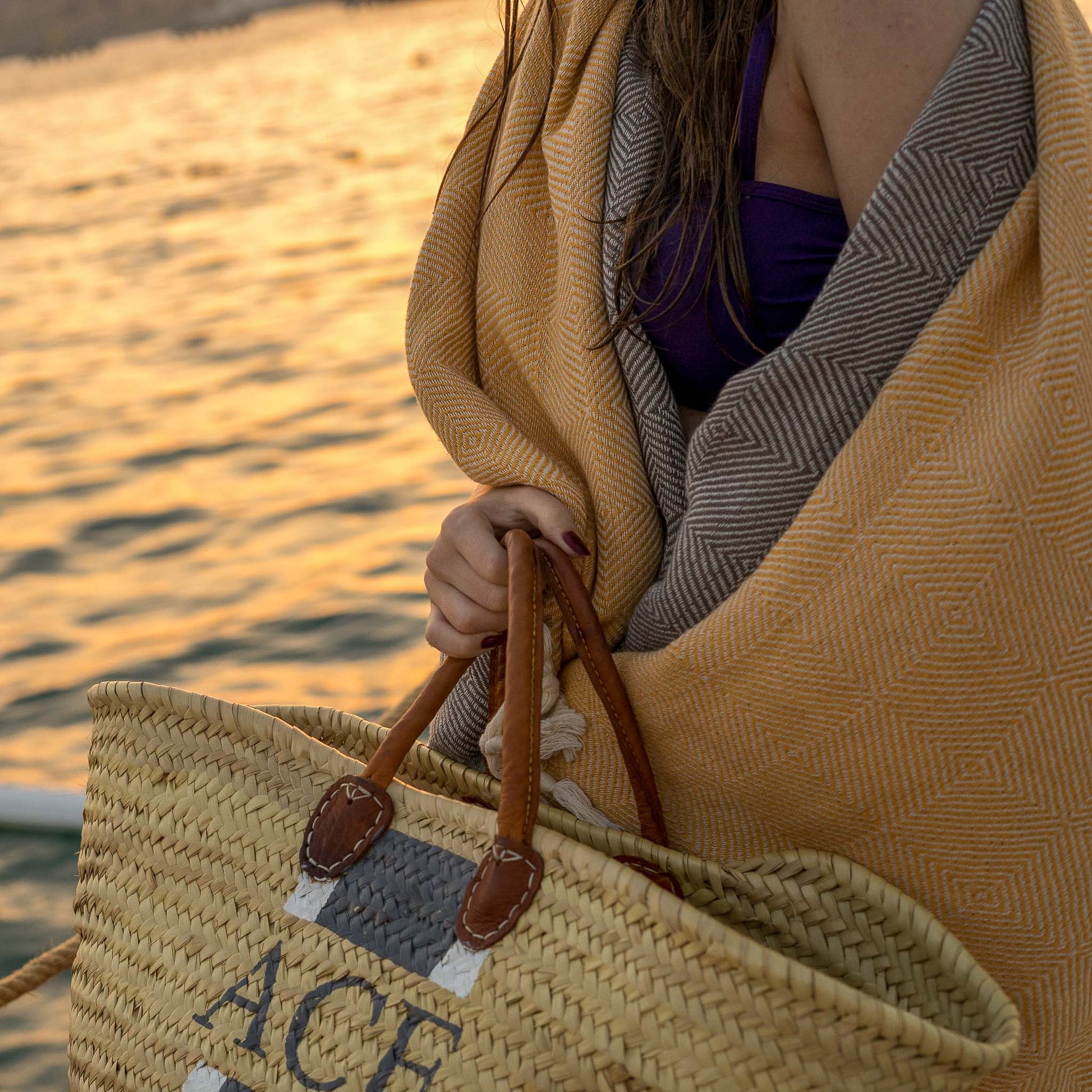 Trocadero Towel Coffee and Apricot - HAMAMINGO