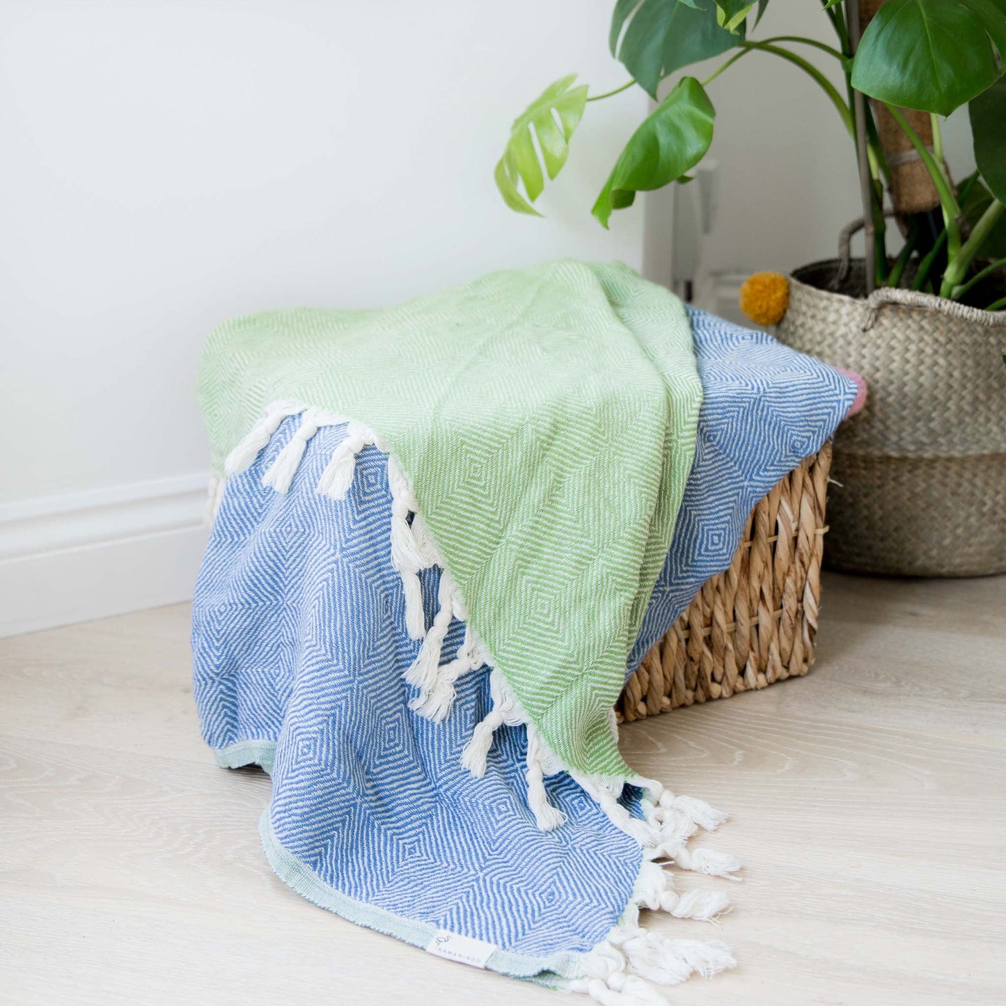 Trocadero Towel Denim Blue and Olive Green - HAMAMINGO