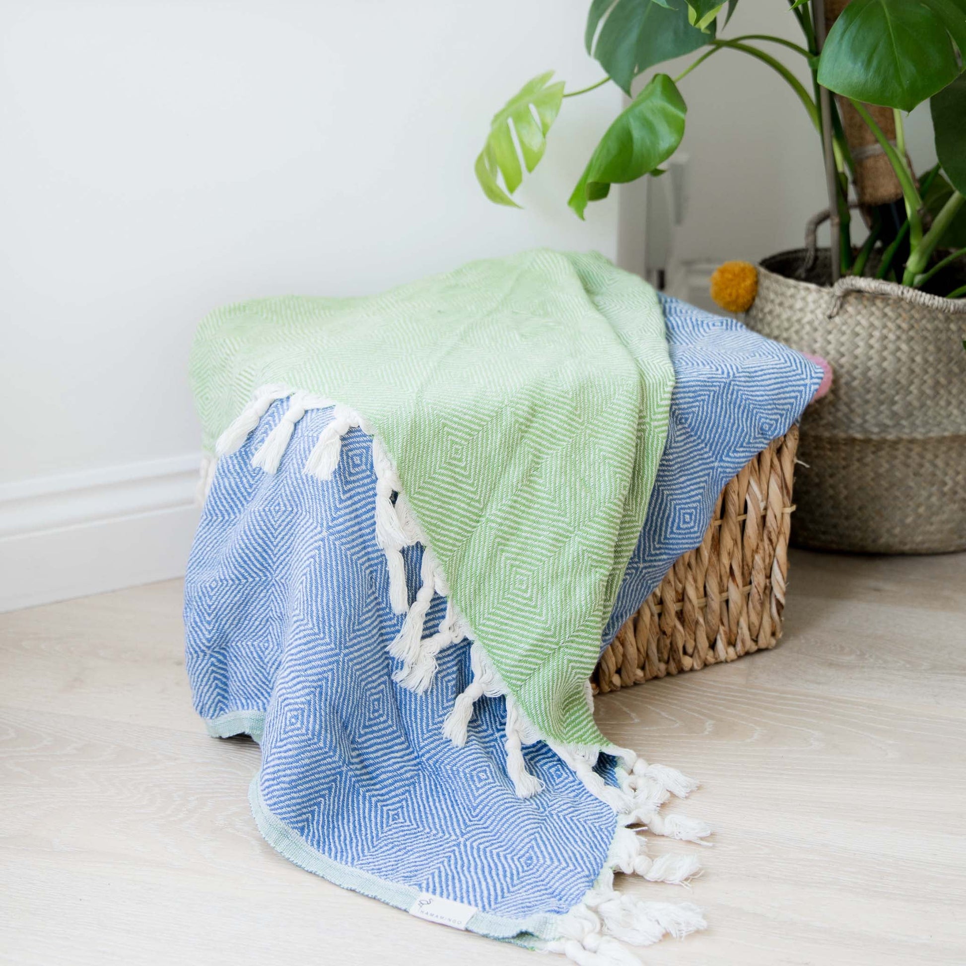 Trocadero Towel Denim Blue and Olive Green - HAMAMINGO