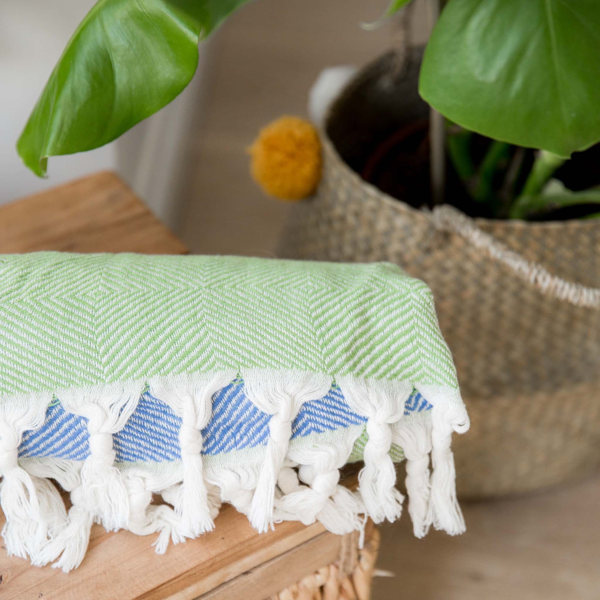 Trocadero Towel Denim Blue and Olive Green - HAMAMINGO