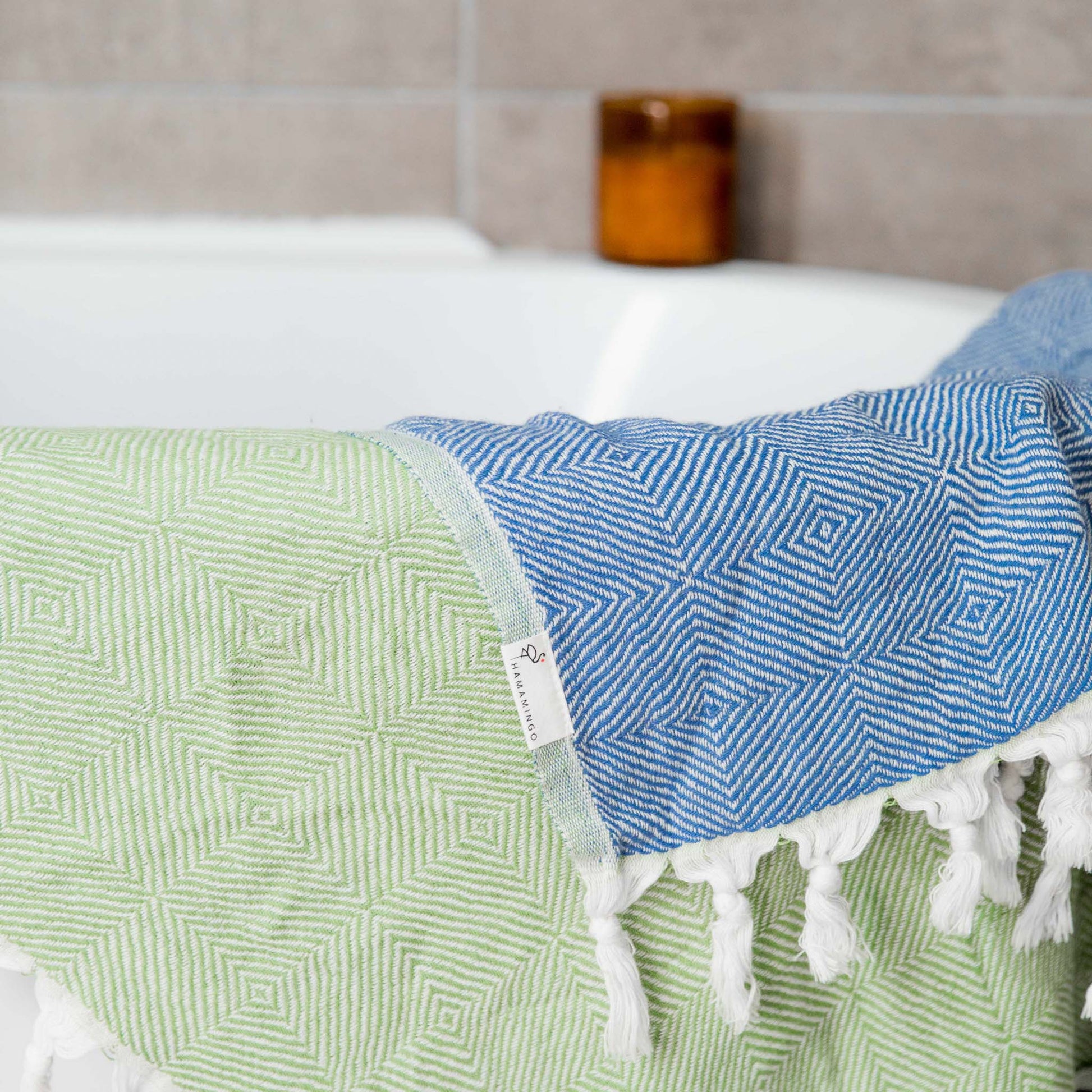 Trocadero Towel Denim Blue and Olive Green - HAMAMINGO