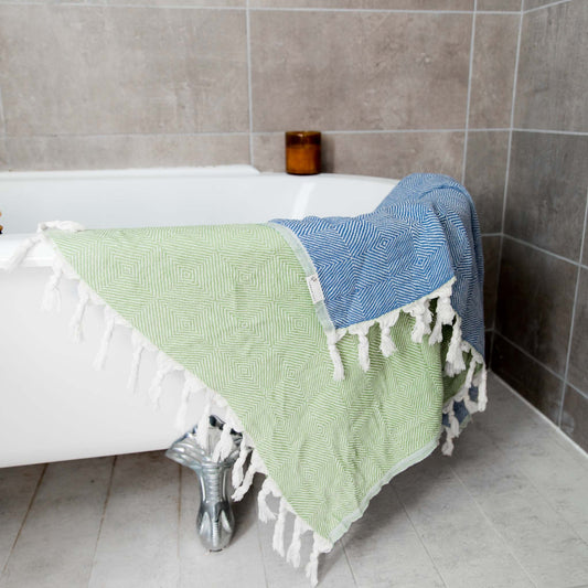 Trocadero Towel Denim Blue and Olive Green - HAMAMINGO